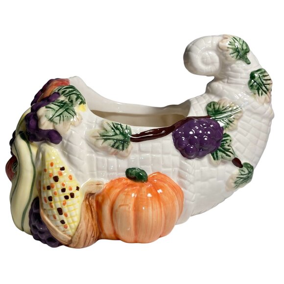 Vintage Ceramic Fall Thanksgiving Cornucopia Table Centerpiece Decor Planter - Picture 4 of 16